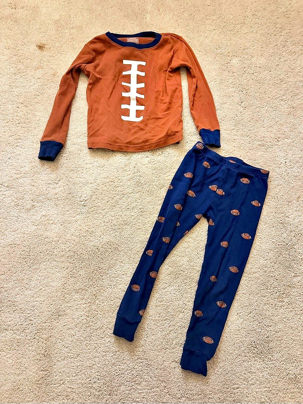 Carter's Football Cotton Pajama Set Boys 4T Brown & Blue